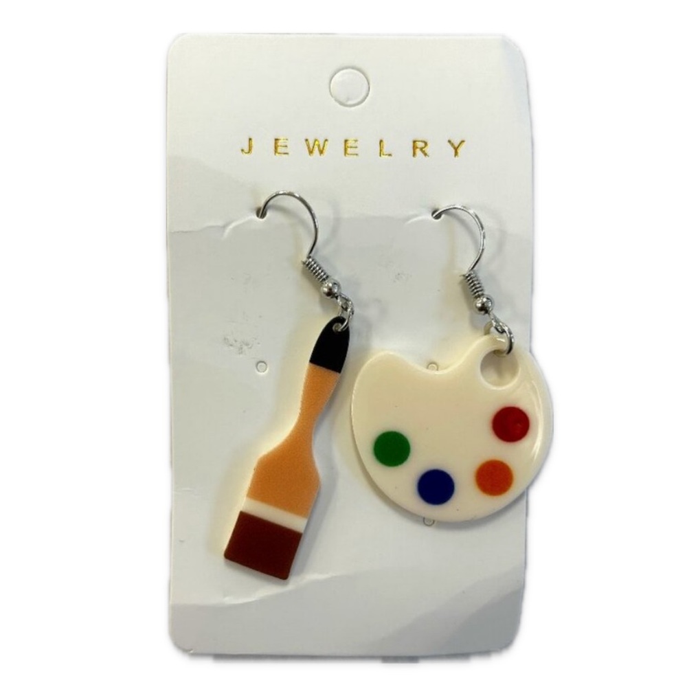 NWT Paint Brush and Paint Palette Artsy Long Hanging Earrings